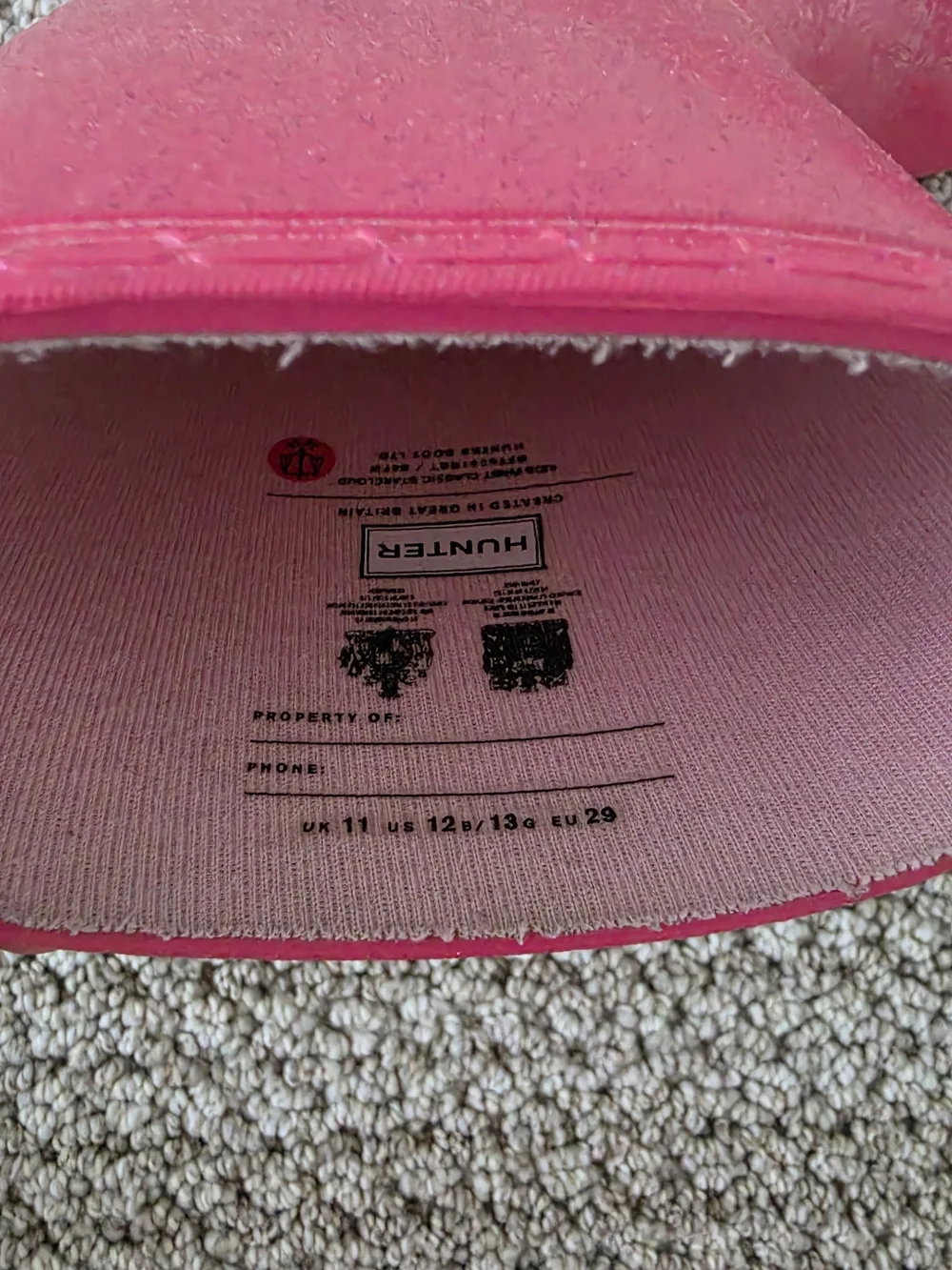 Hunter Kids' Bright Pink Glitter Rain Boots. US Size 12